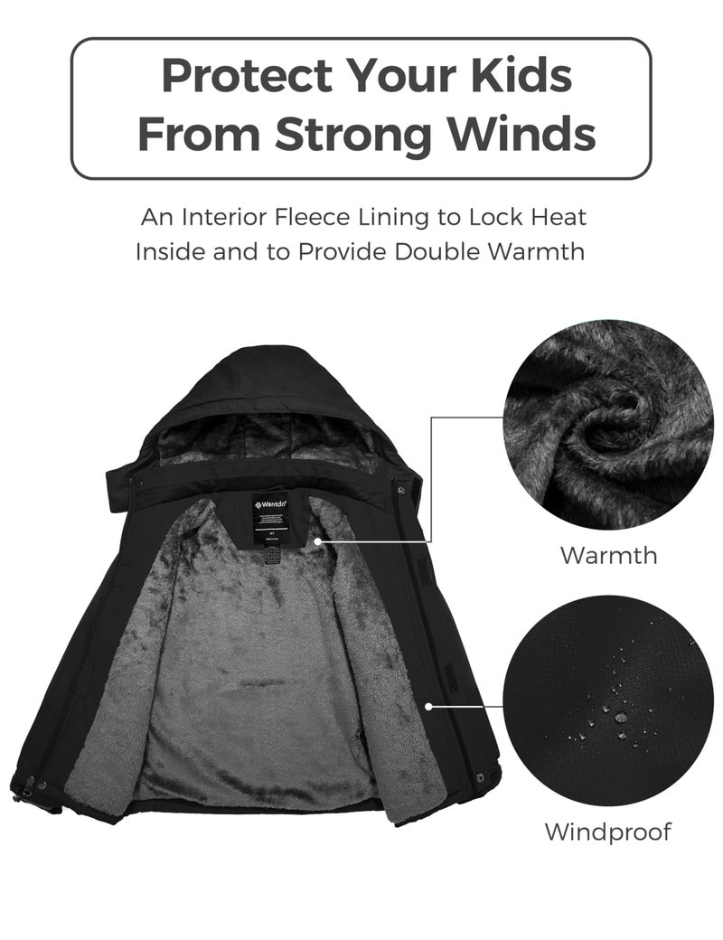 wantdo Big kid Boys' Fleece Winter Coats Waterproof Ski Jackets Warm Raincoat Black 10-12 - Image 3
